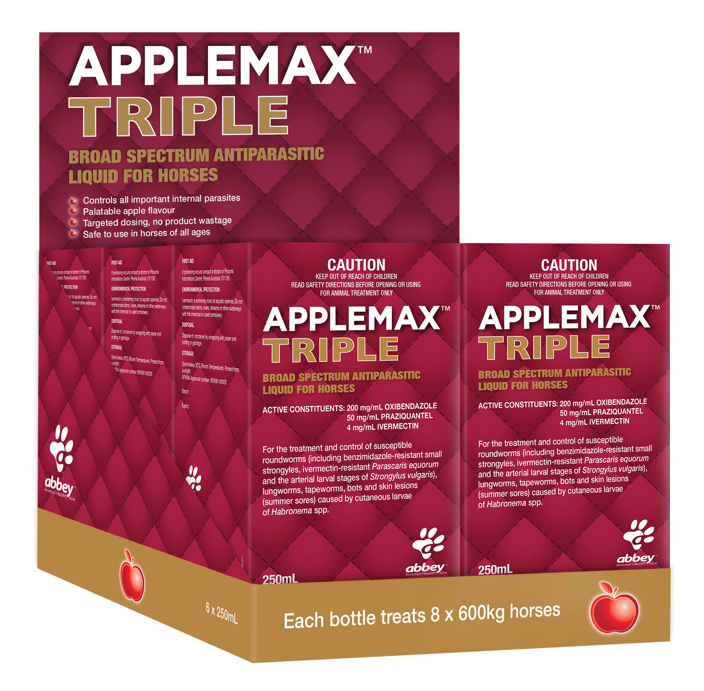 APPLEMAX Triple Broad Spectrum Antiparasitic Liquid Wormer for Horses 250ml