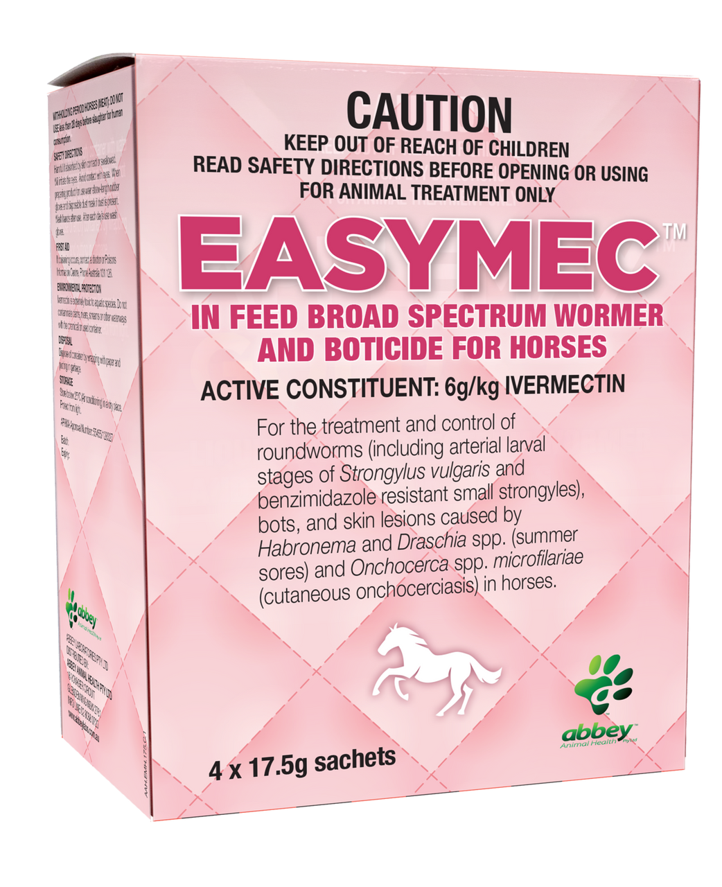 Easymec In Feed Broad Spectrum Wormer and Boticide for Horses 4 x 17.5g sachets