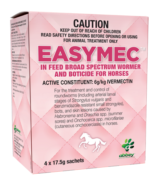 Easymec In Feed Broad Spectrum Wormer and Boticide for Horses 4 x 17.5g sachets
